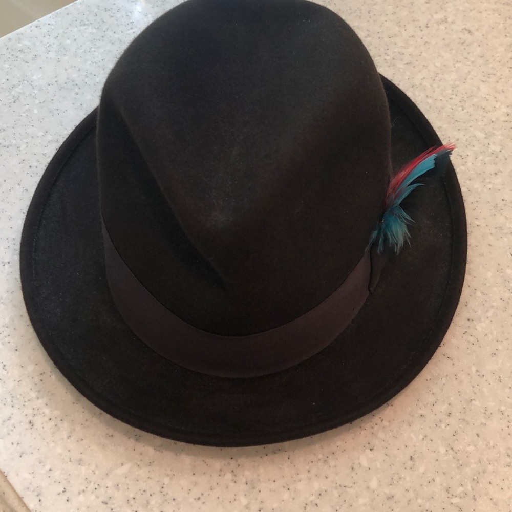 Stetson Brown Fedora with Teal and Red Feather